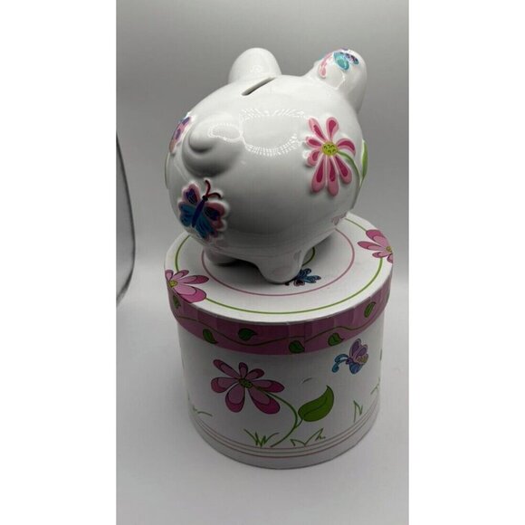 This Little Piggy Piggy Bank and box with Butterflies and Flowers New In Box - Picture 4 of 7